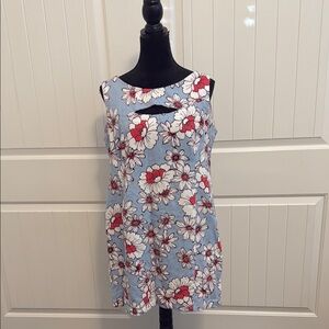 Chic Floral Midi Dress - Blue and Red
